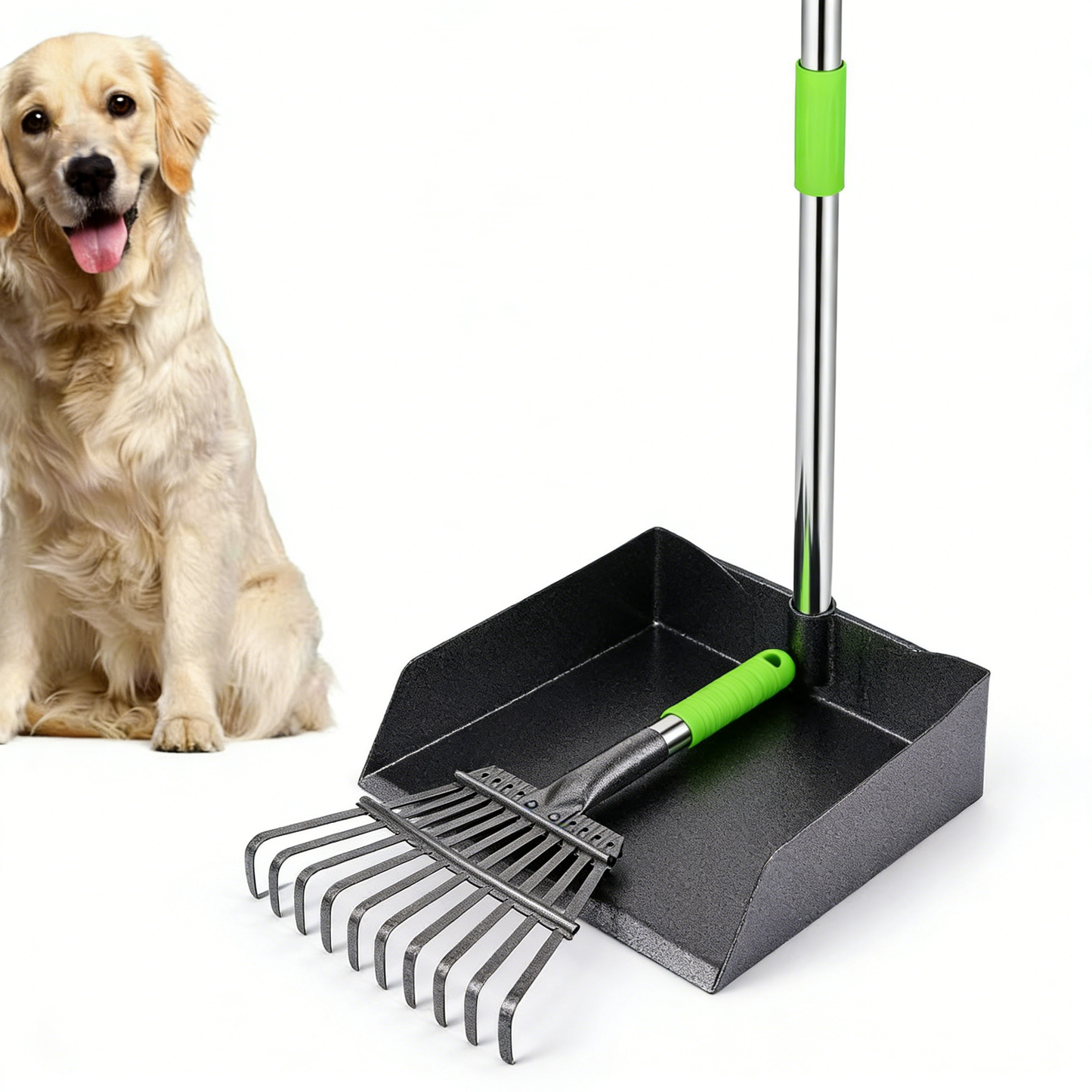 Extra Large Metal Dog Poop Scooper, Adjustable Long Handle Set