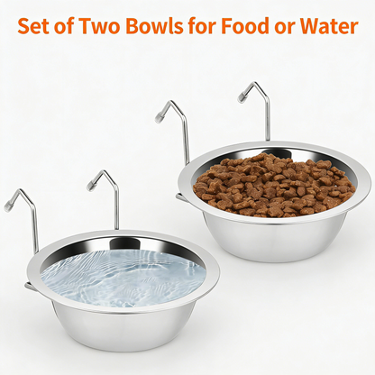 2-Pack Stainless Steel Hanging Bowls, No-Spill for Crate Use
