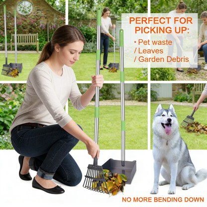 Extra Large Metal Dog Poop Scooper, Adjustable Long Handle Set