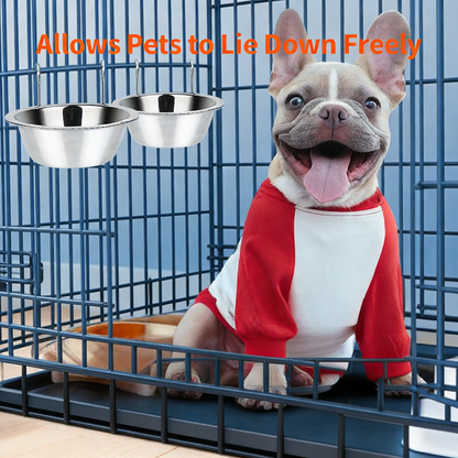 2-Pack Stainless Steel Hanging Bowls, No-Spill for Crate Use