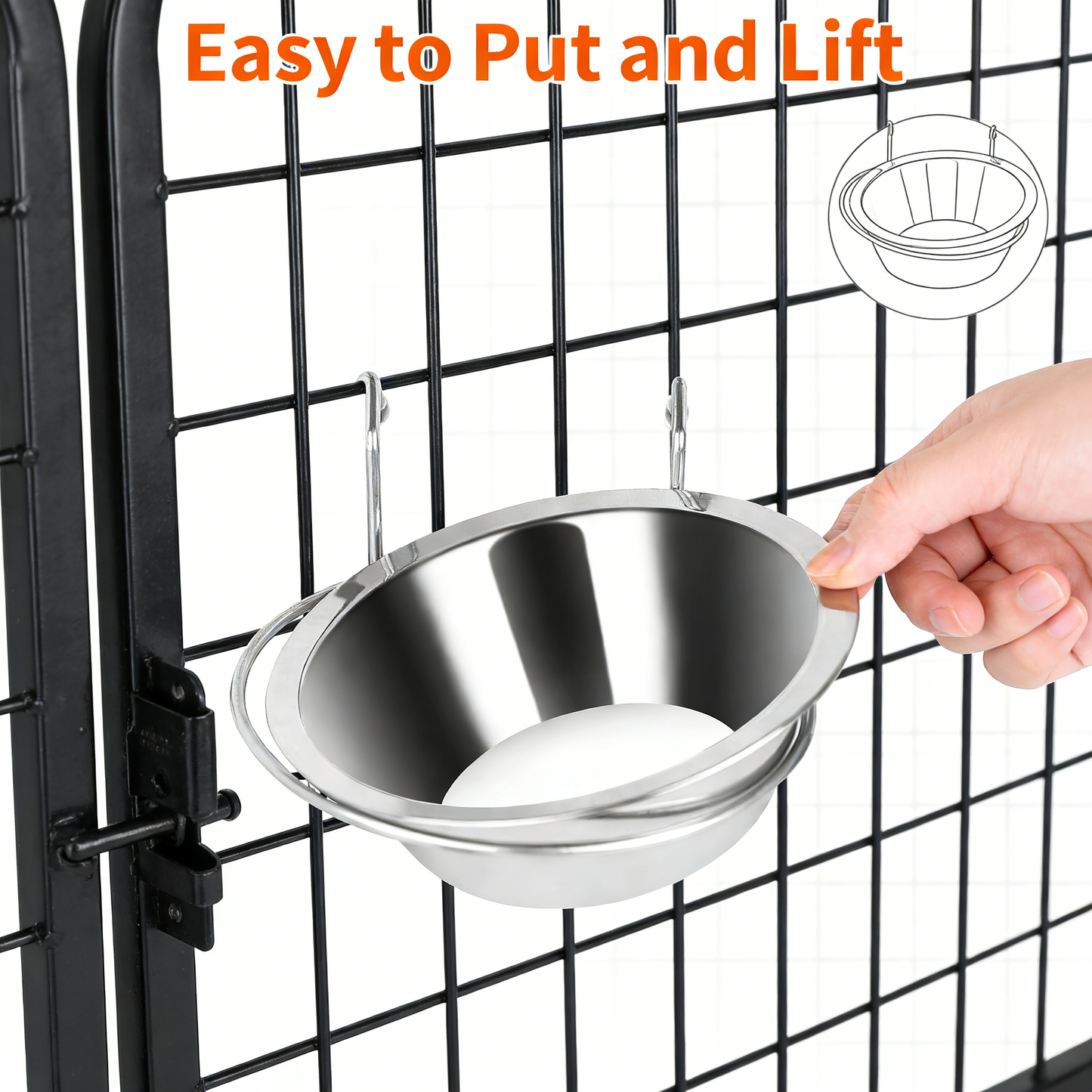 2-Pack Stainless Steel Hanging Bowls, No-Spill for Crate Use