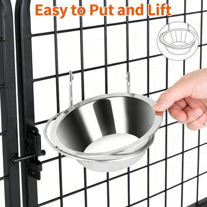 2-Pack Stainless Steel Hanging Bowls, No-Spill for Crate Use