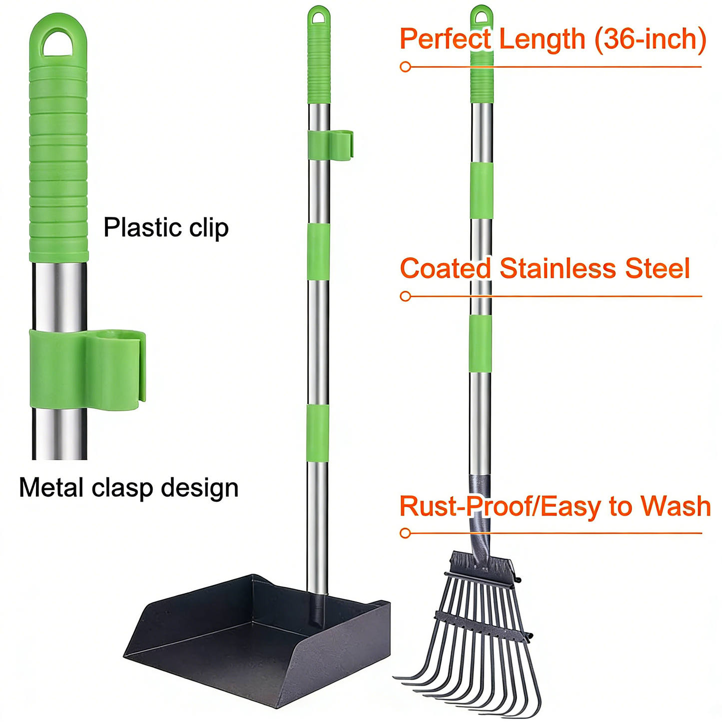 Extra Large Metal Dog Poop Scooper, Adjustable Long Handle Set