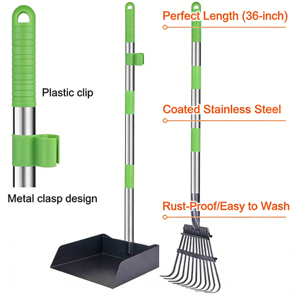 Extra Large Metal Dog Poop Scooper, Adjustable Long Handle Set
