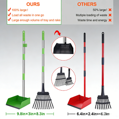 Extra Large Metal Dog Poop Scooper, Adjustable Long Handle Set