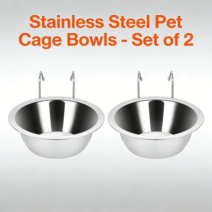 2-Pack Stainless Steel Hanging Bowls, No-Spill for Crate Use